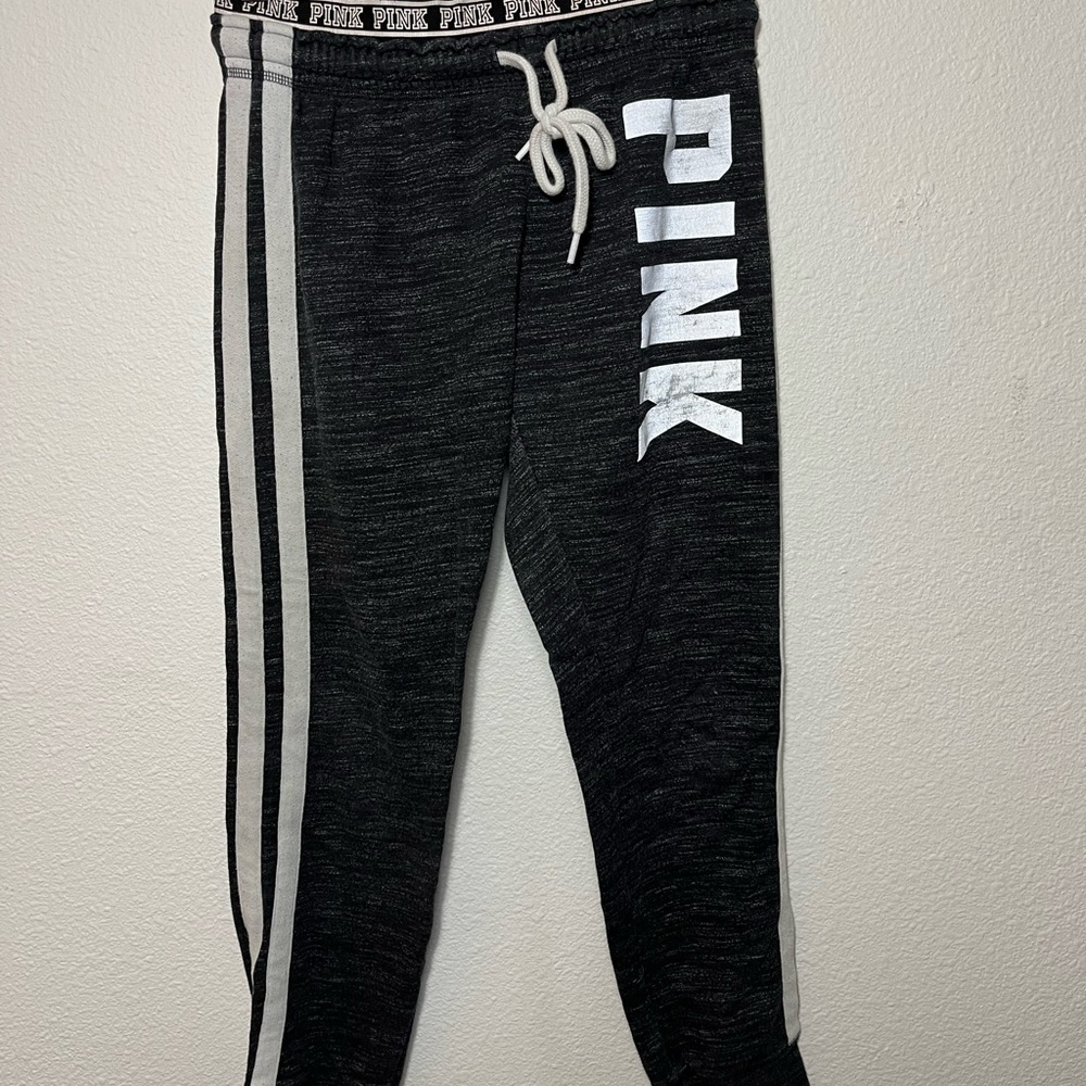 PINK Victoria's Secret Black and White Sweatpants with Side Stripe
